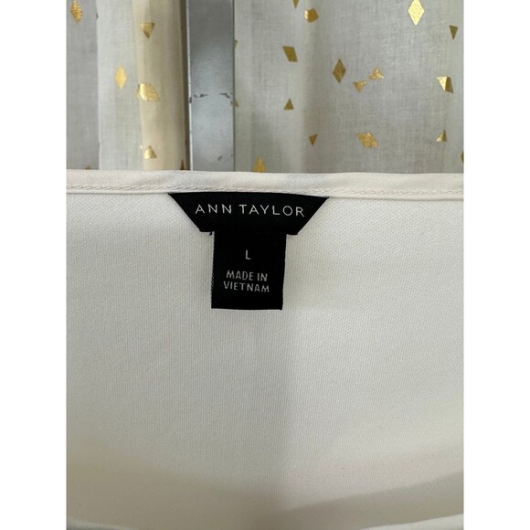 Ann Taylor Women's Cream Keyhole Neckline Puff Long Sleeve Crepe Blouse L - Picture 5 of 7